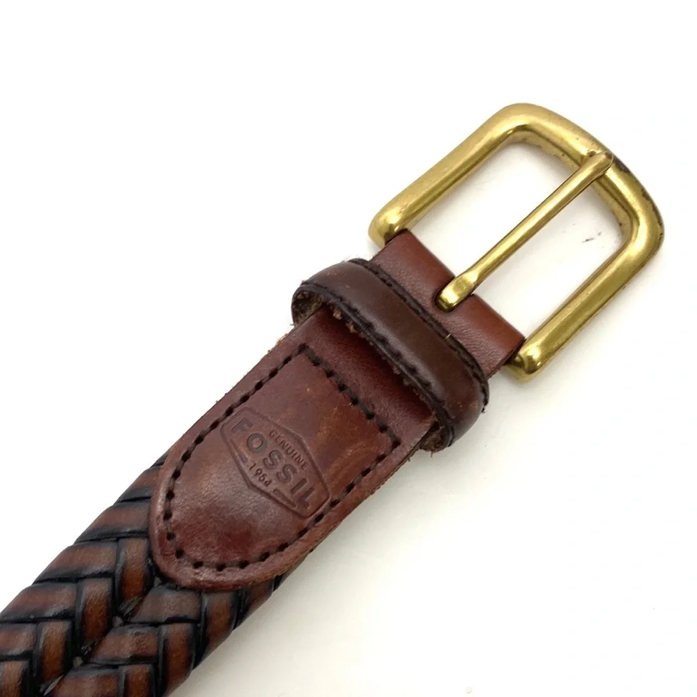 Fossil Men's Maddox Brown Leather Braided Trouser Belt